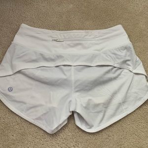 lululemon white speed up shorts. size 2.